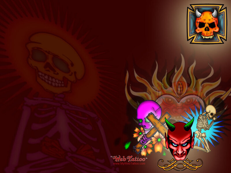 tattoo art with skulls and devils