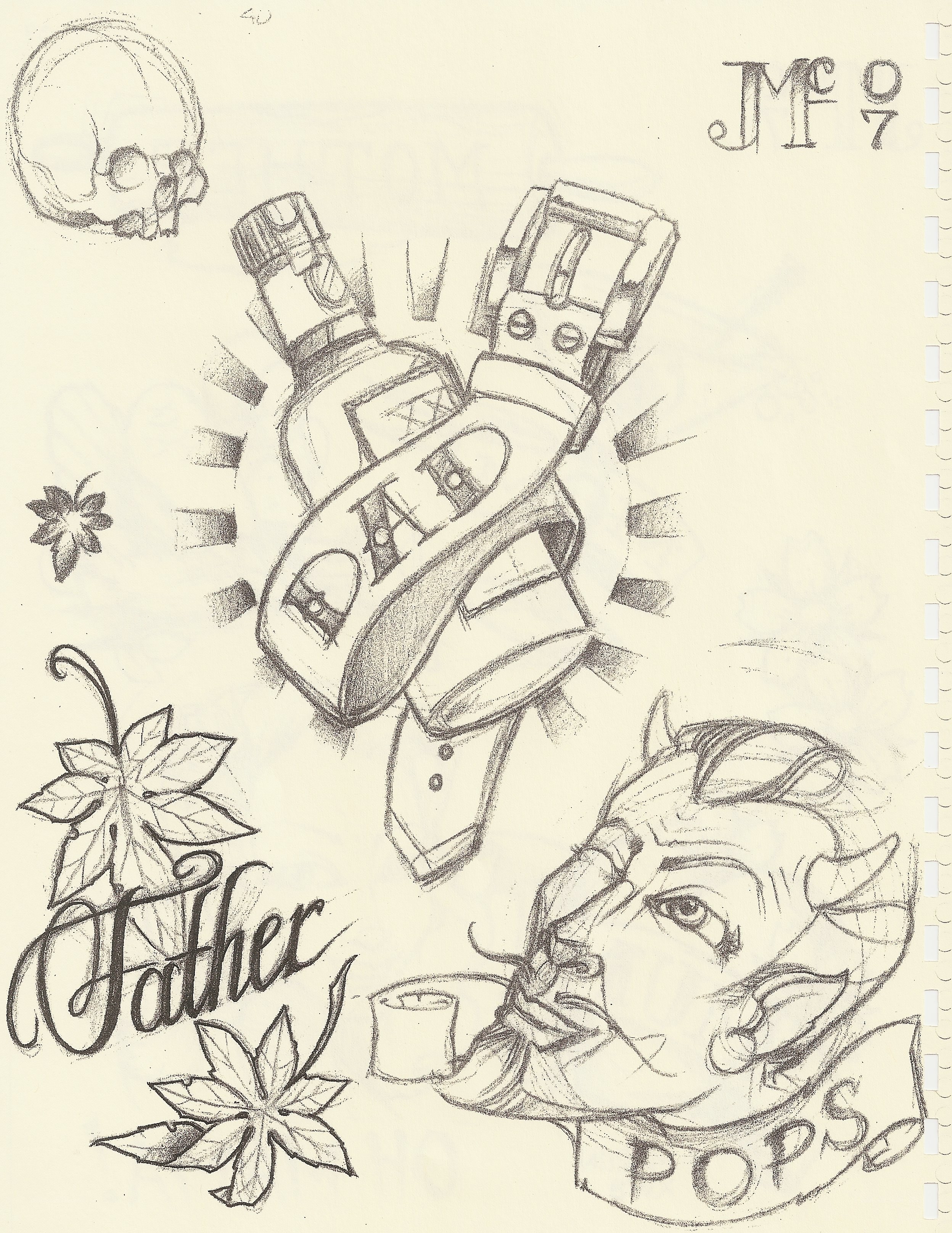 tattoo design sketch with skull