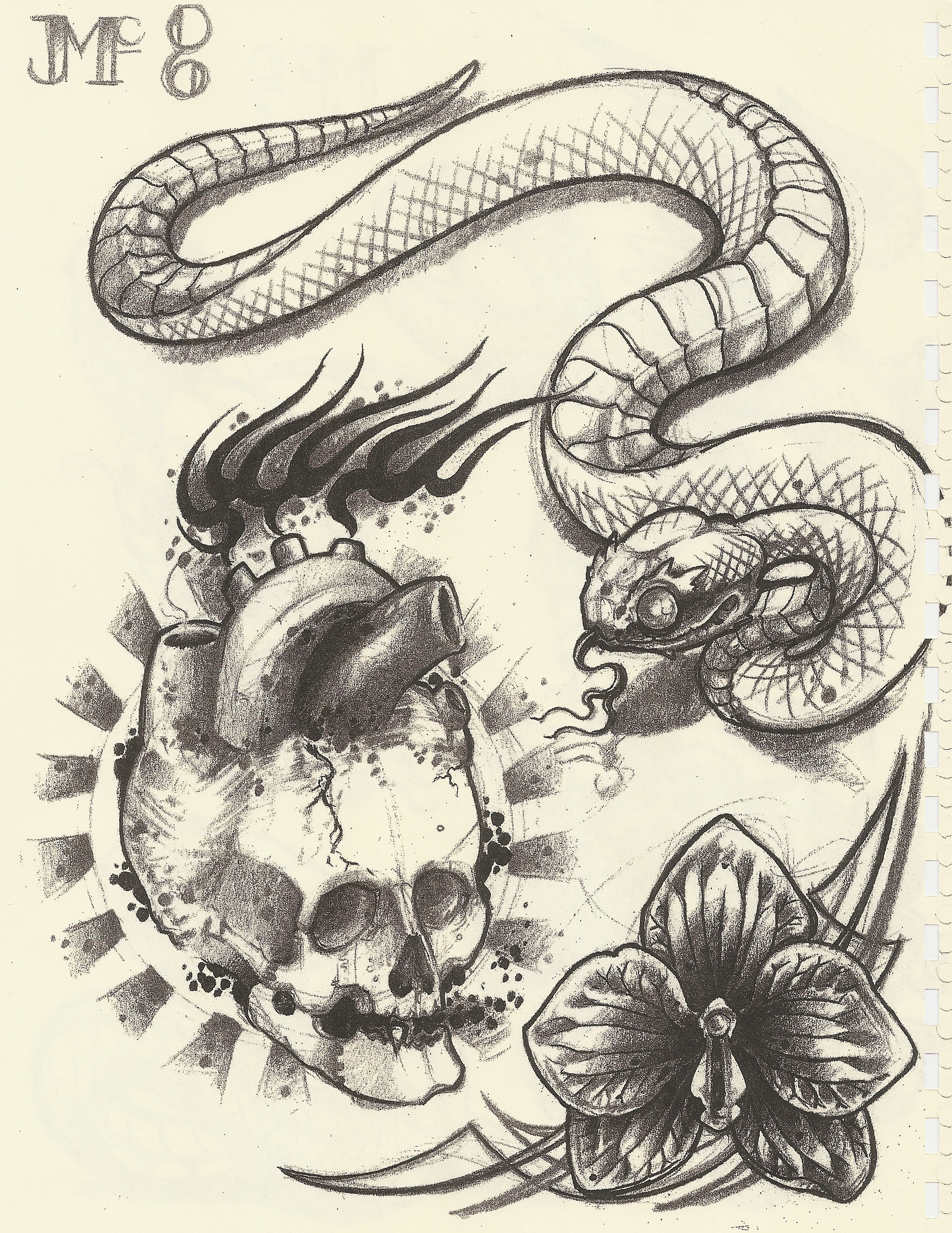 tattoo design with snake and skull