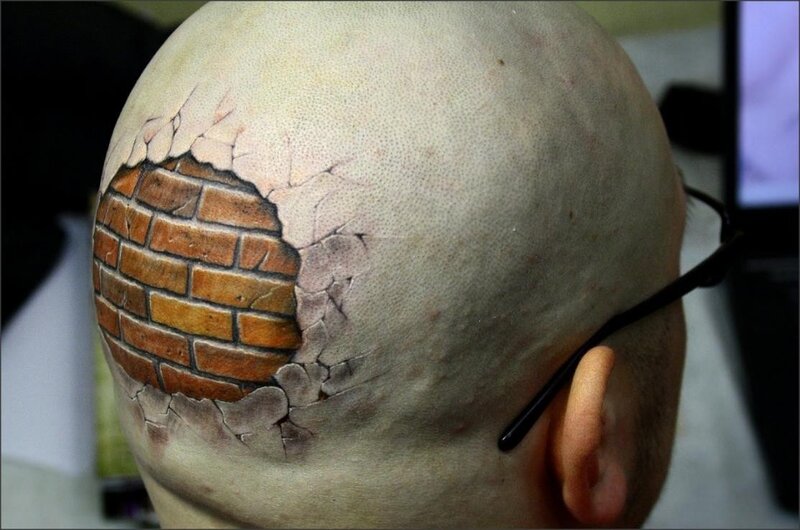 tattoo of brick wall on head