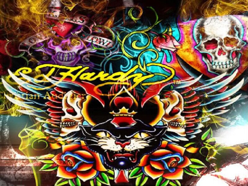 Tattoo-style Cat and Skulls