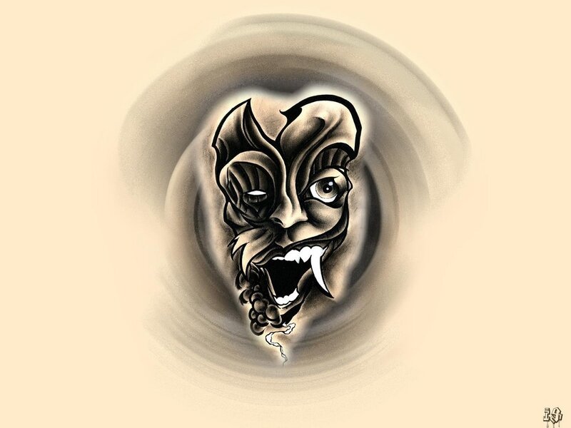 tattoo-style demon mask