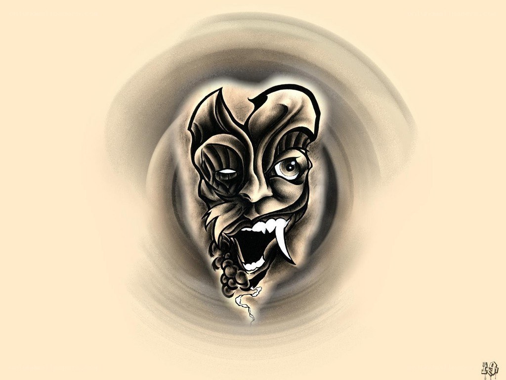 tattoo-style demon mask