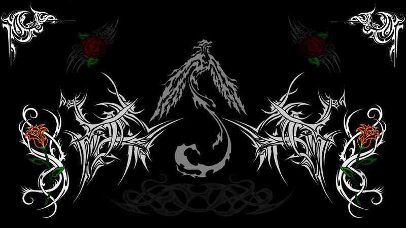 Tattoo-style Dragon and Roses