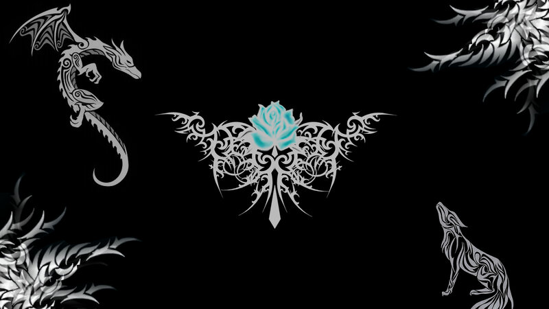 Tattoo-style Dragon and Wolf