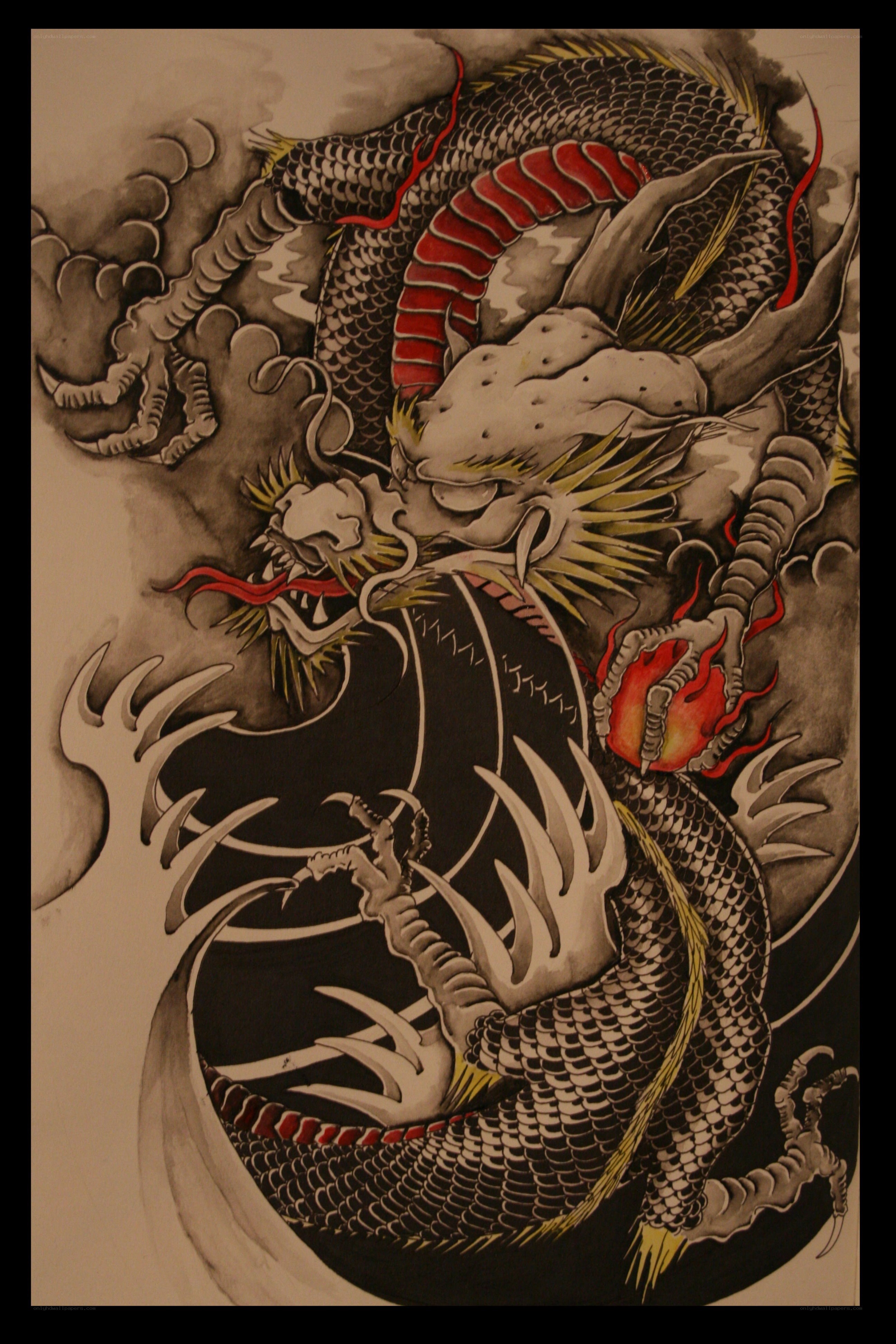 tattoo-style dragon artwork