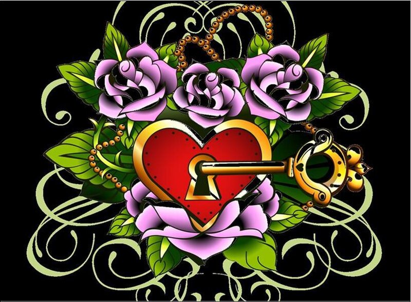 tattoo-style heart and key design
