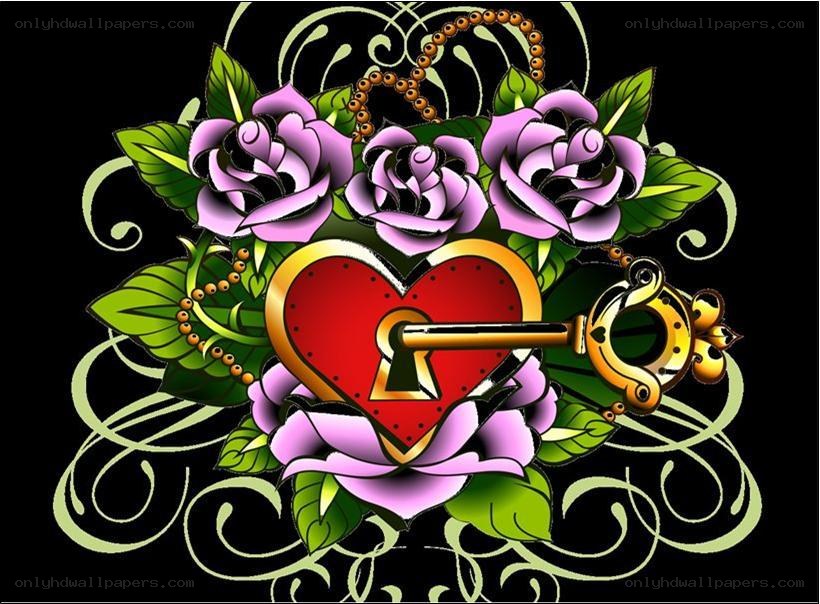 tattoo-style heart and key design