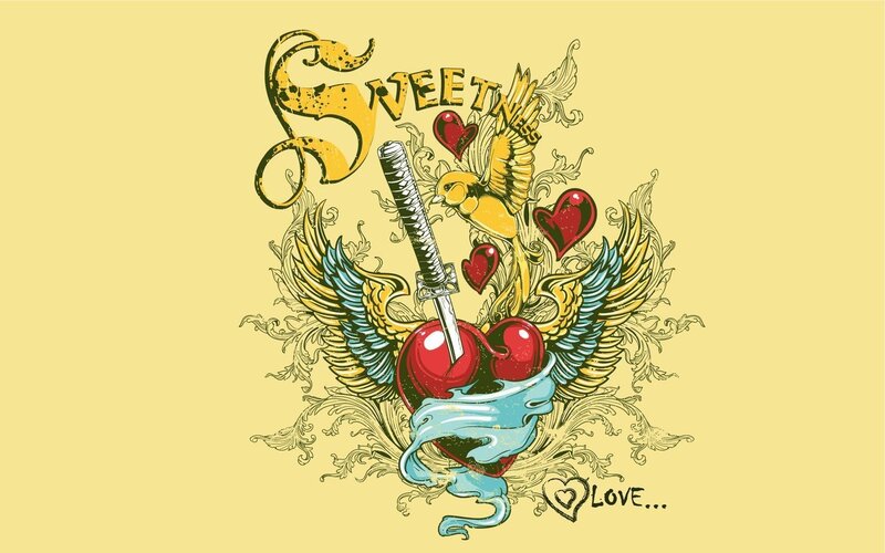 tattoo-style heart and sword design
