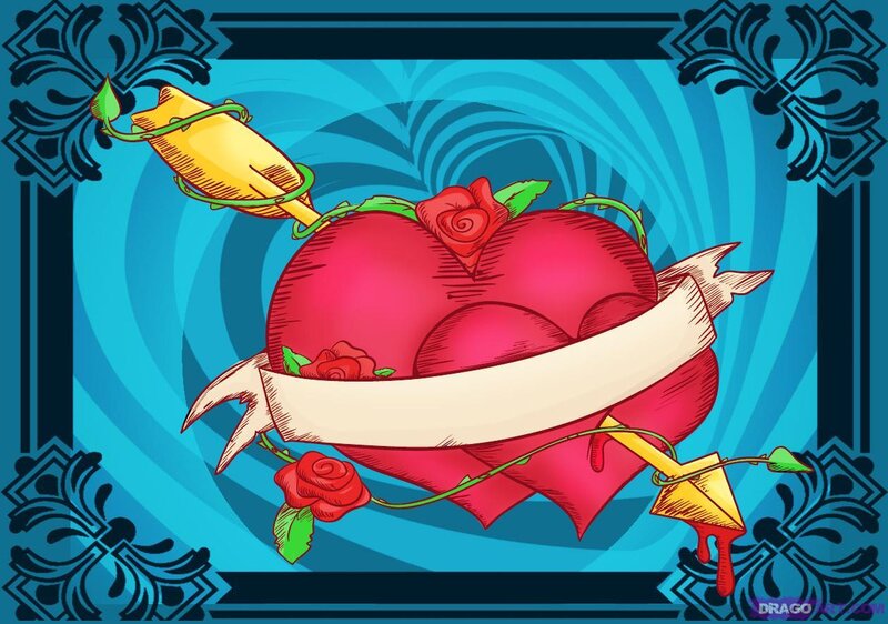 tattoo-style heart with arrow