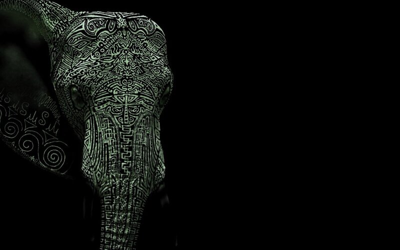 tattooed elephant skull