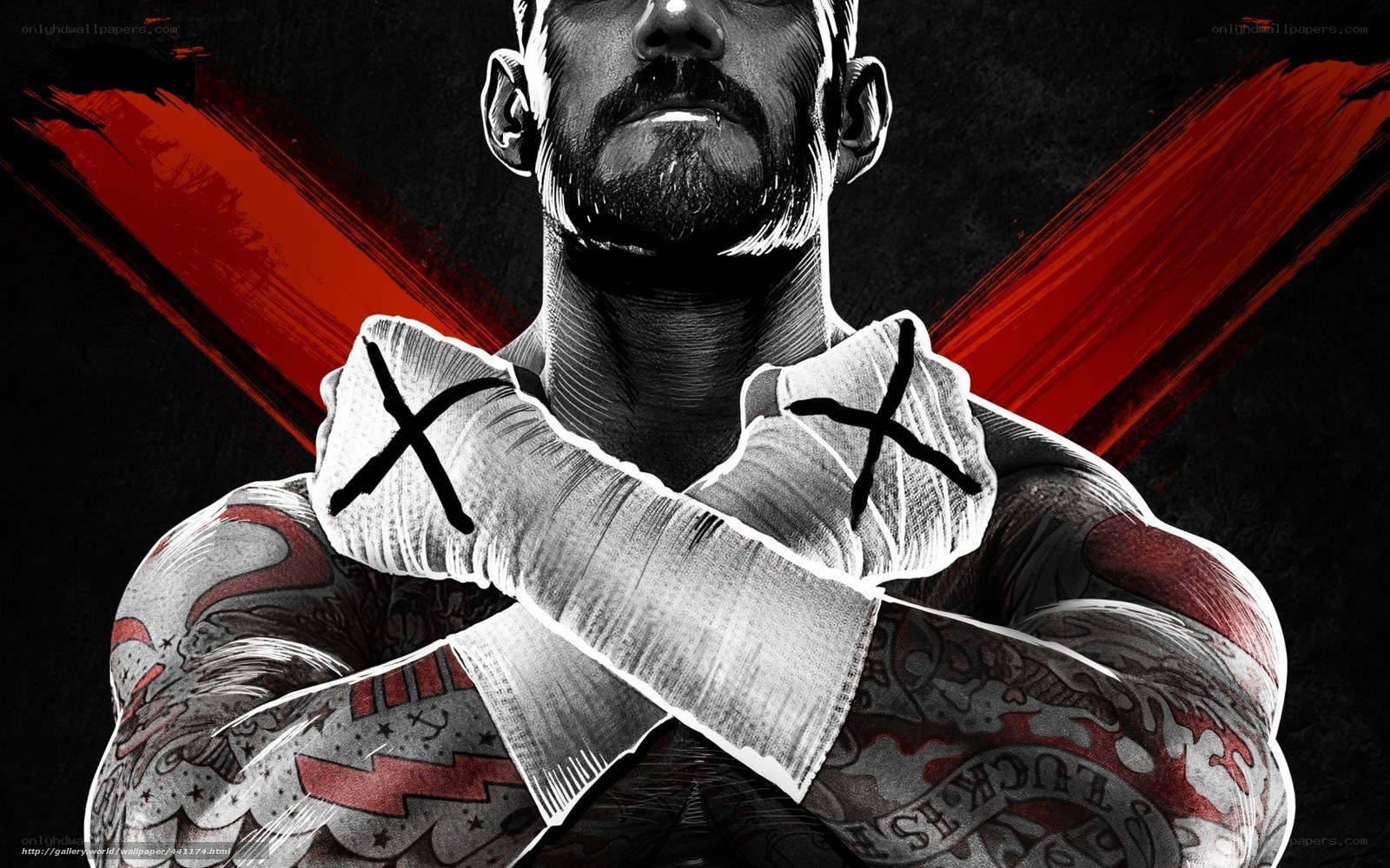 tattooed fighter with crossed arms