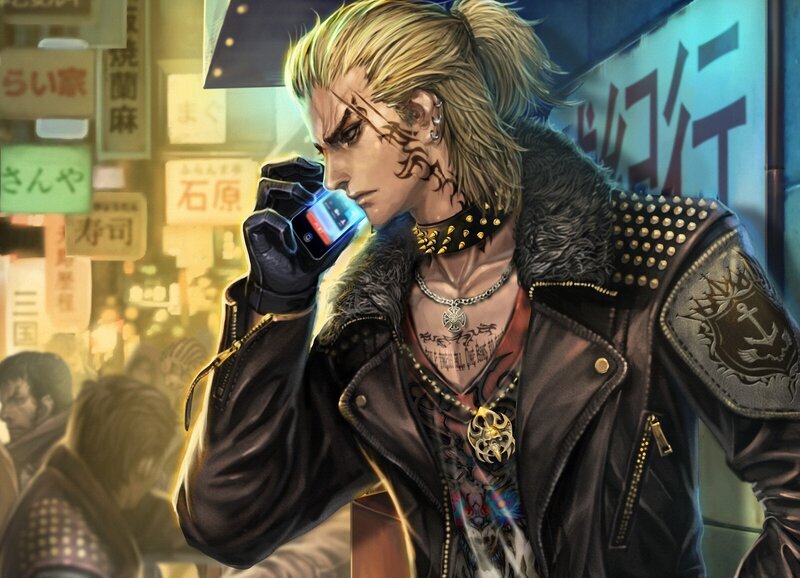 Tattooed Man on Phone