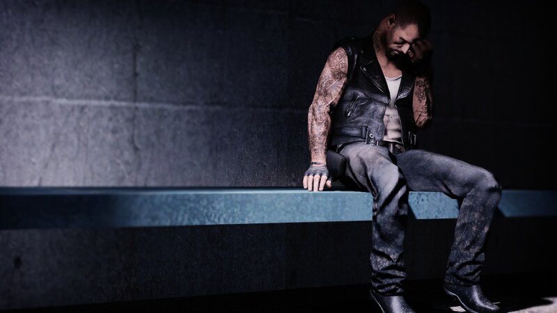 Tattooed Man Sitting — Black