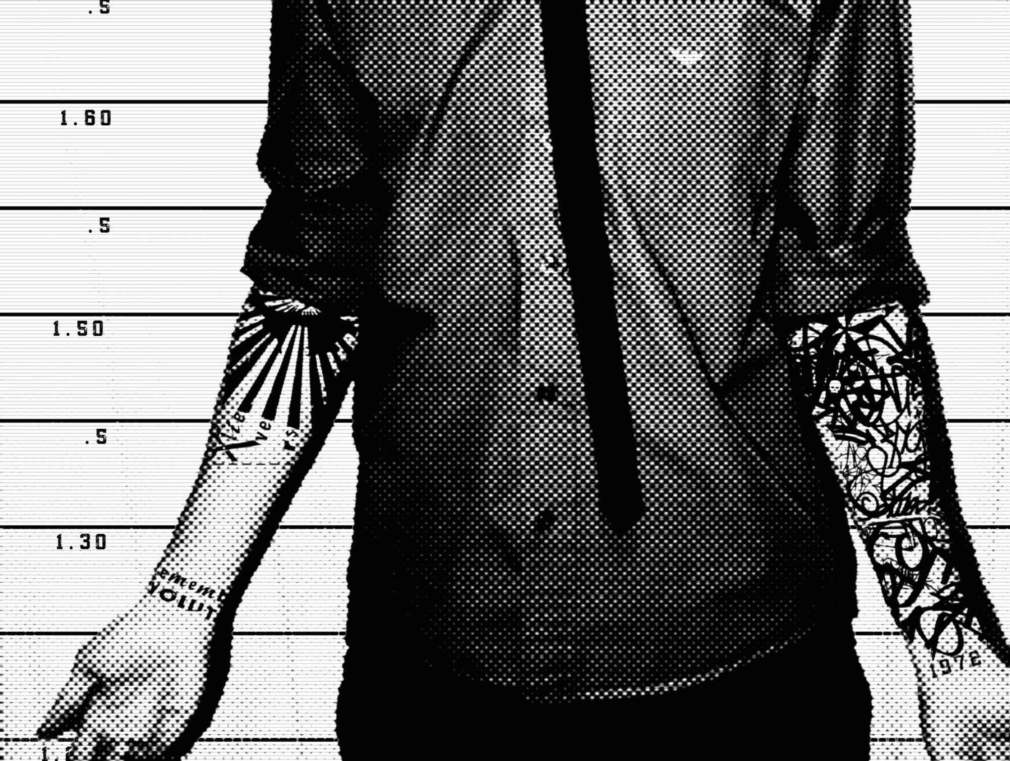 tattooed person in mugshot