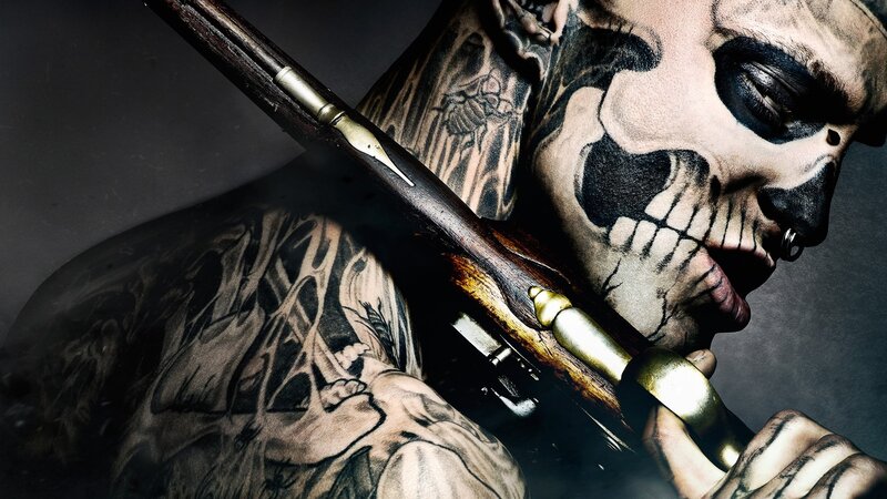 Tattooed Person with Rifle — Black