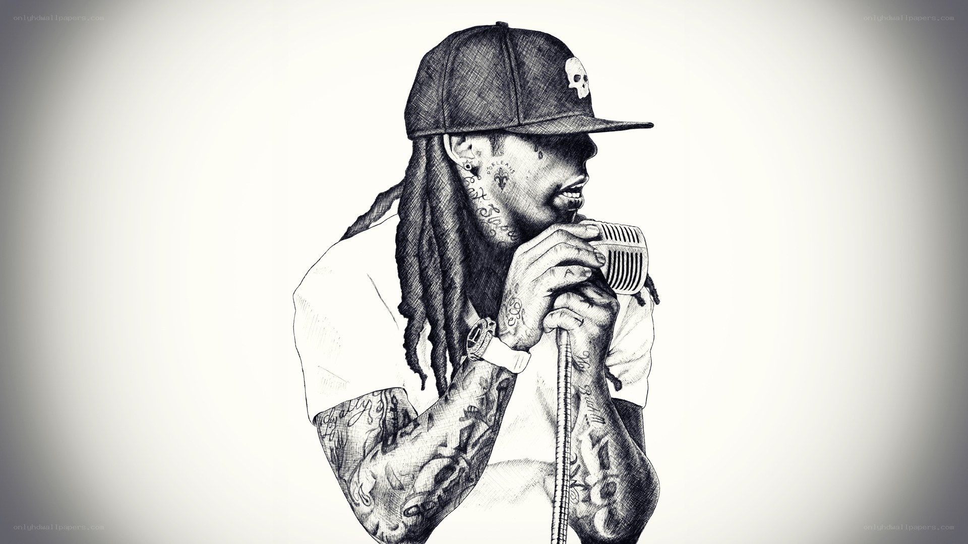 tattooed rapper with microphone