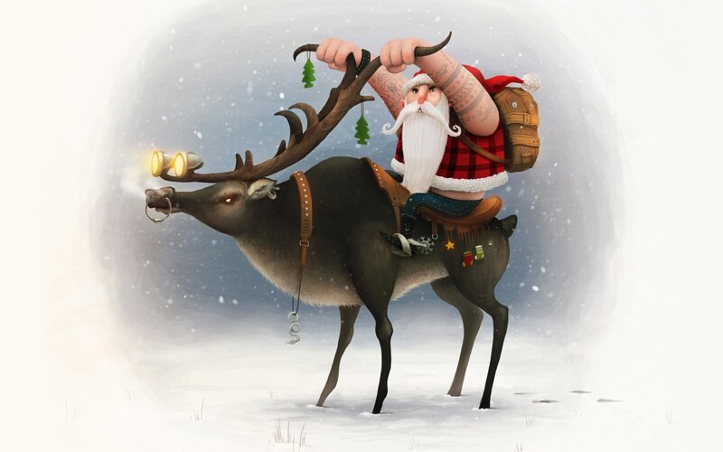 Tattooed Santa on Reindeer