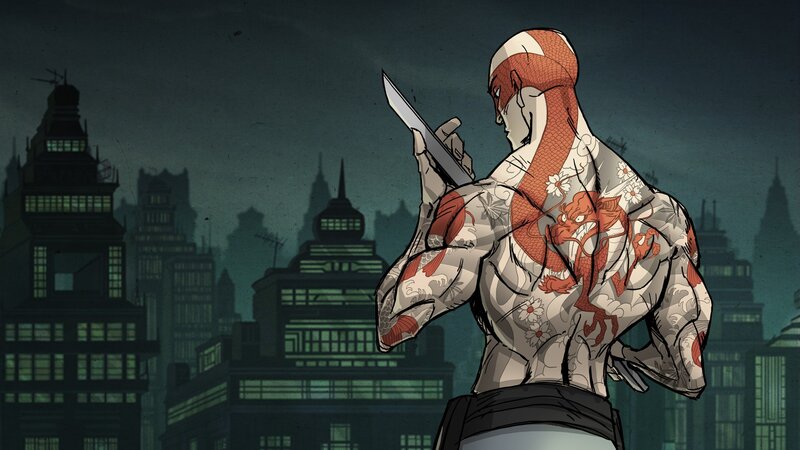 tattooed warrior with knife