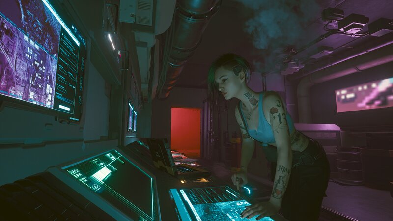 Tattooed Woman at Console