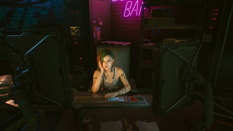 Tattooed Woman at Desk