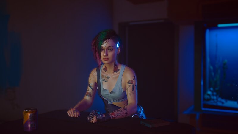 Tattooed Woman at Table