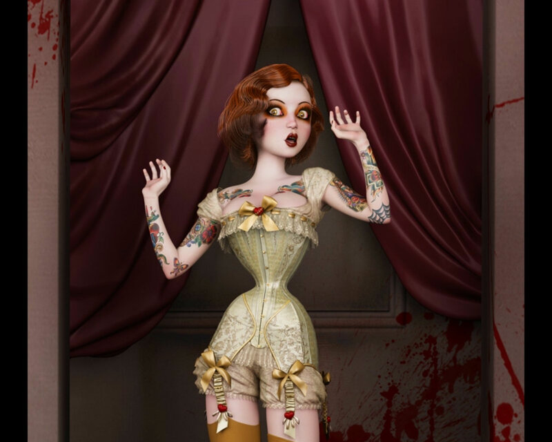 Tattooed Woman in Corset — Red
