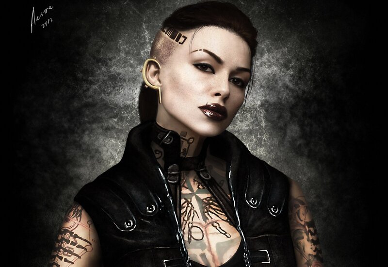 Tattooed Woman in Leather — Black