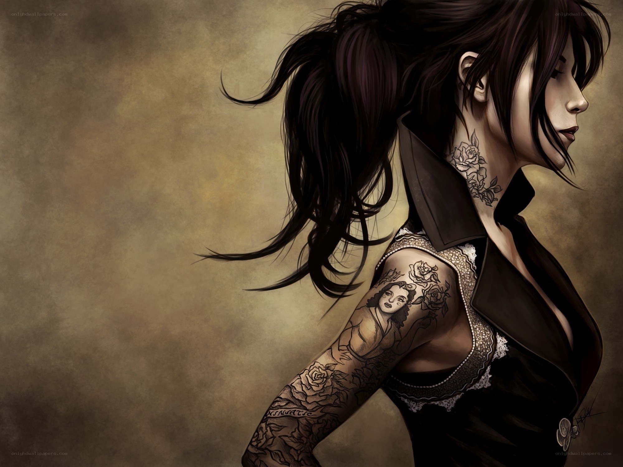 tattooed woman in profile