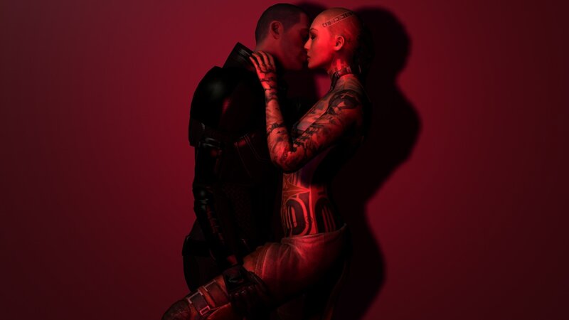 Tattooed Woman Kissing Man