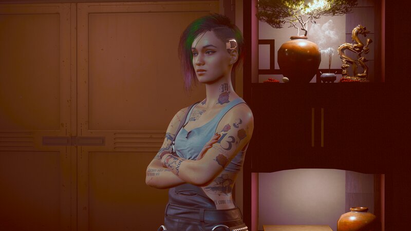 Tattooed Woman Standing — Brown