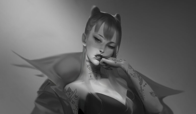 Tattooed Woman with Cat Ears