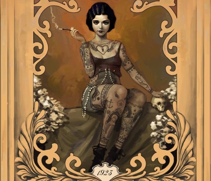 Tattooed Woman with Cigarette — Brown
