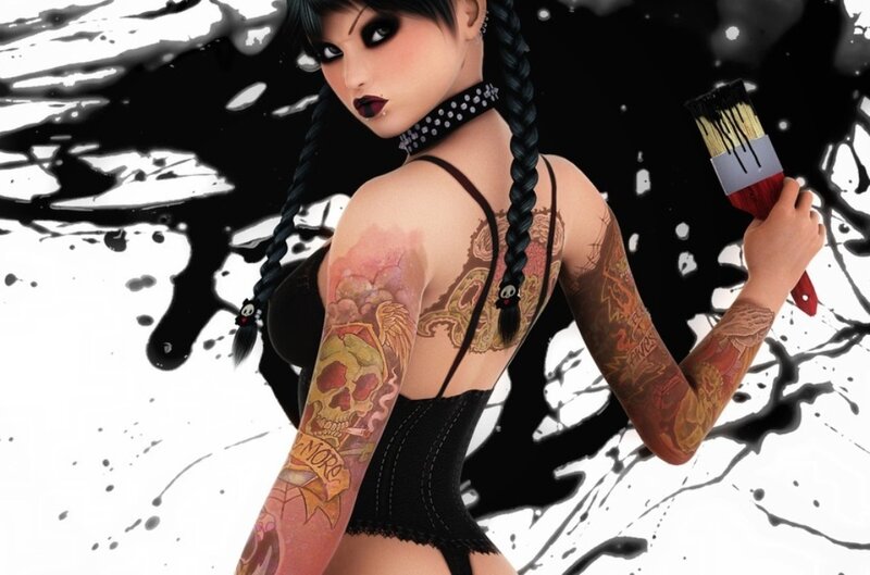 Tattooed Woman with Paintbrush
