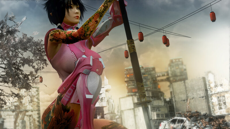 Tattooed Woman with Sword — Pink