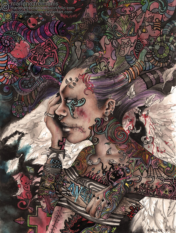 tattooed woman with wings