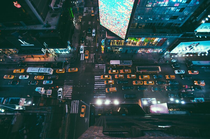 Taxi Cabs in City Intersection
