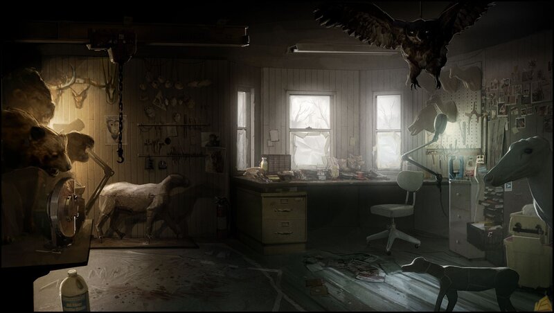 taxidermy workshop interior