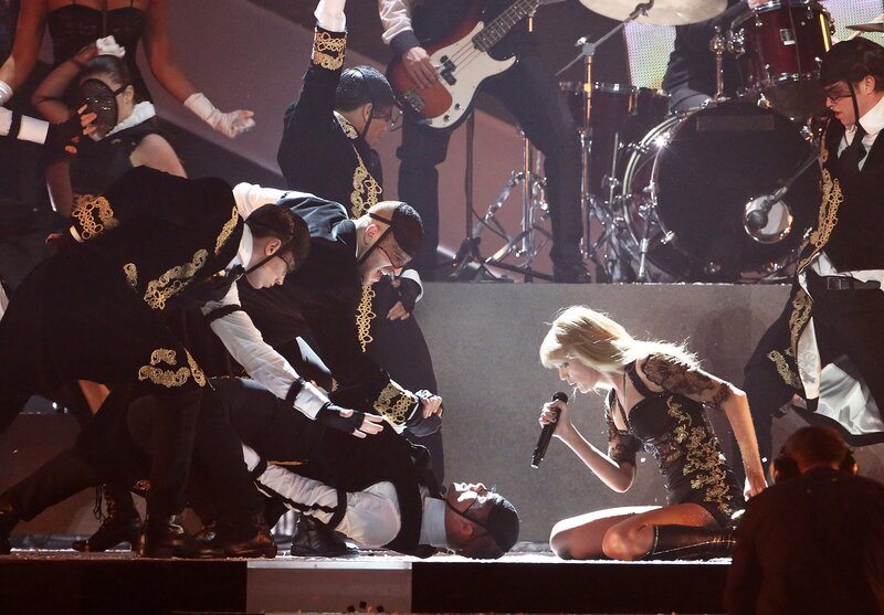 Taylor Swift performs on stage