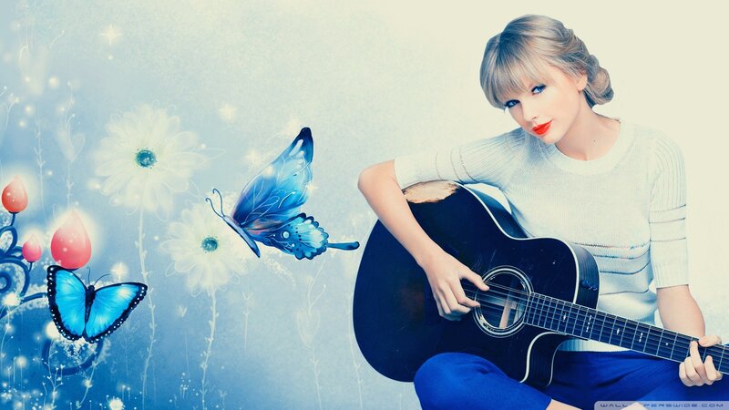 Taylor Swift with guitar and butterflies