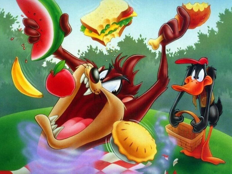 Taz and Daffy Duck at a picnic