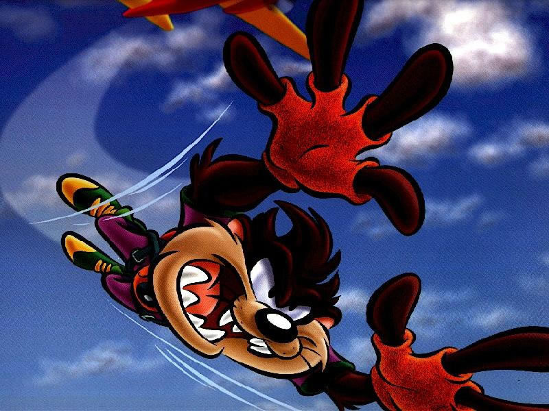 Taz falling from a plane