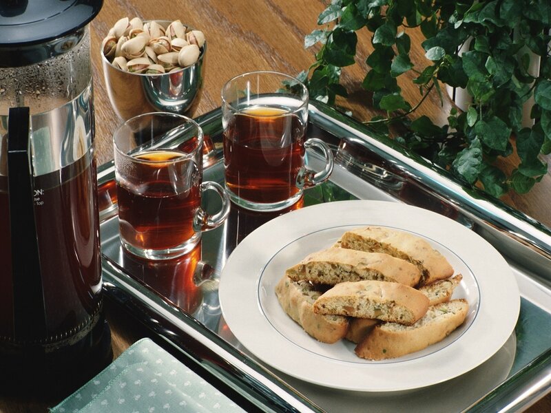Tea and biscotti on a tray