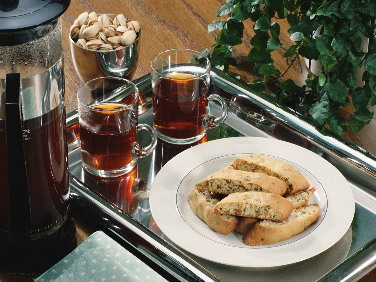 Tea and biscotti on a tray