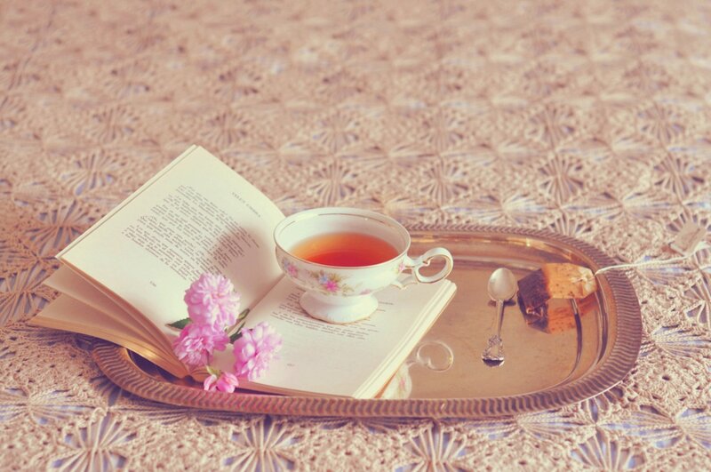 Tea and Book on Tray — Pink