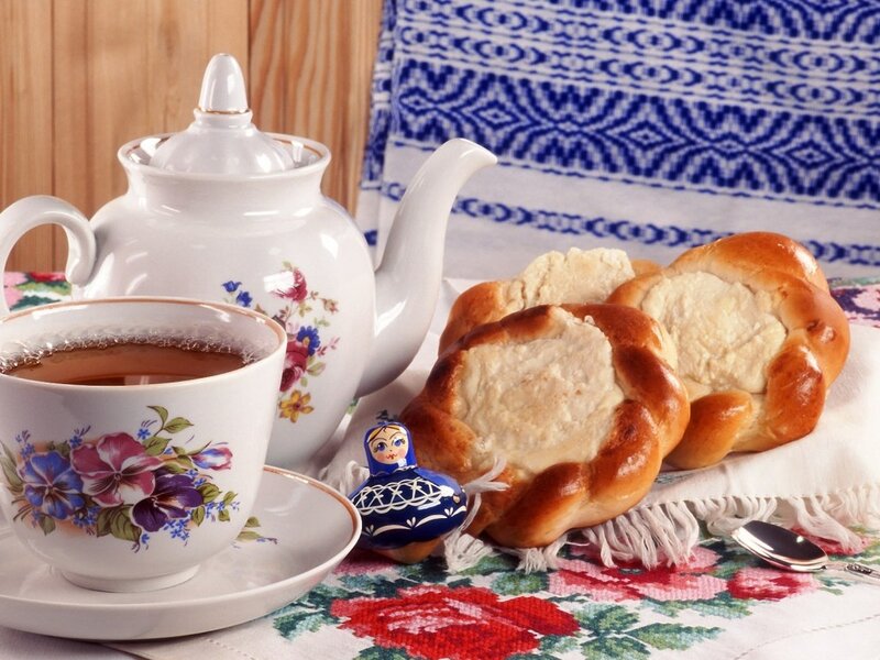 Tea and Bread on Table — White