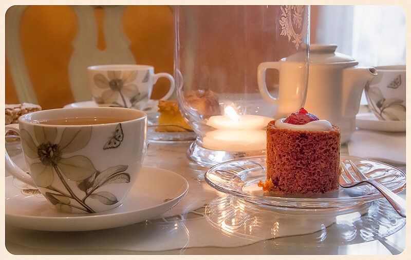 Tea and Cake on Table — White