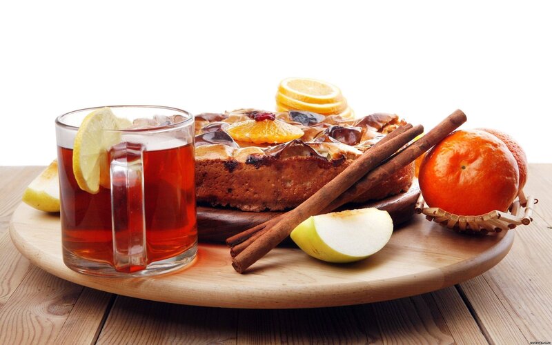 Tea and Cake on Wood