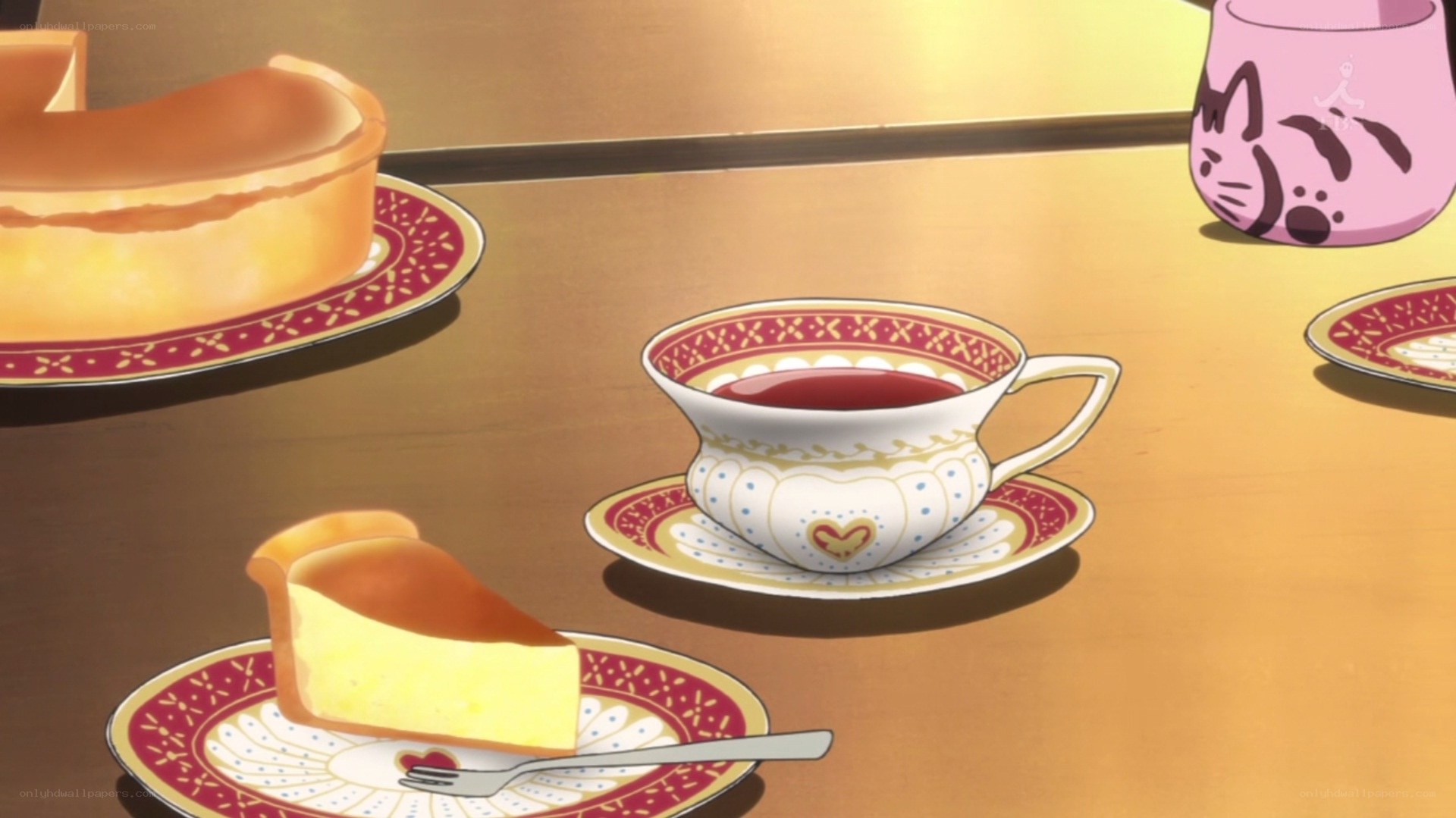 Tea and cheesecake scene