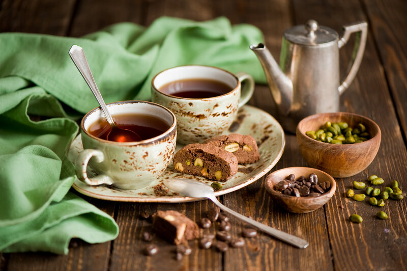 Tea and Cookies on Wood